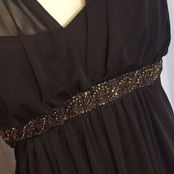 Halter dress in chocolate brown beaded front small - Picture 9 of 16